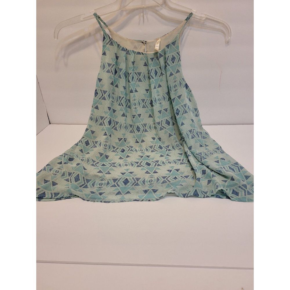 B.M. Couture‎ Tank Top Womens Small Teal Geometric Tribal Halter Boho Chiffon